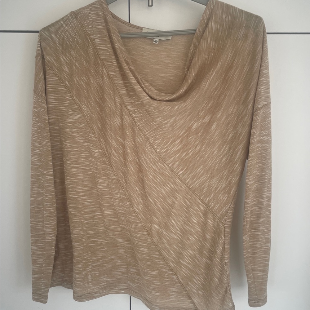 Jones New York Beige Long Sleeve Drop Shoulder Top PL